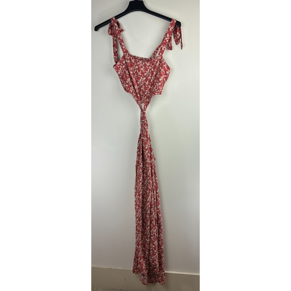 Natural Life Women Red Floral Cut Out Maxi Dress Tie Strap Smocked Size Medium - Picture 3 of 12